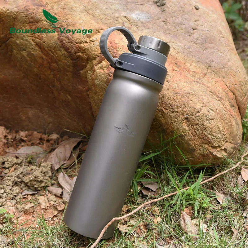 

Boundless Voyage Titanium Sports Water Bottle with Double Lid Outdoor Camping Cycling Big Capacity Canteen 1000ml