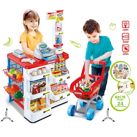 Имитация роскошного набора для супермаркета кассовый аппарат Тележка для покупок для девочек ролевые игры игрушки для детей обучающие игрушки для девочек продуктовая тележка