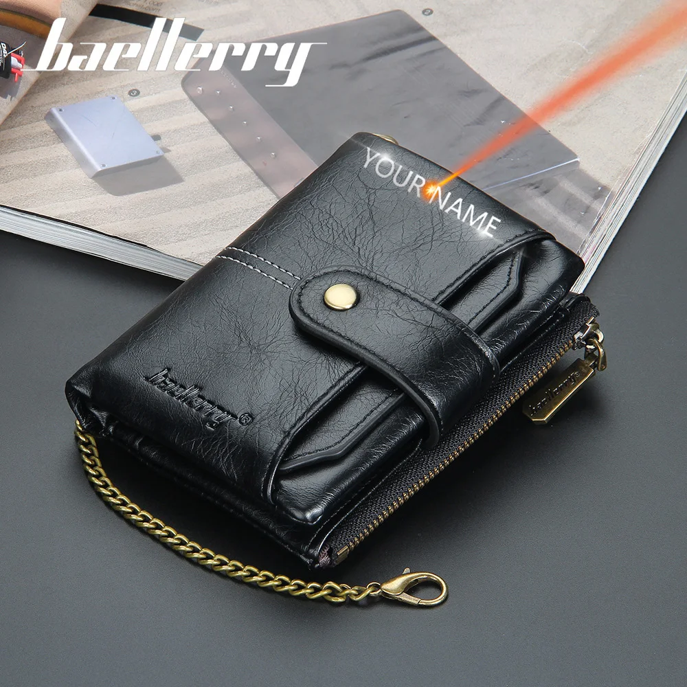 2022 New Short Men Wallets Chain Customized PU Leather Card Holder Male Purse Coin Quality Carteria |