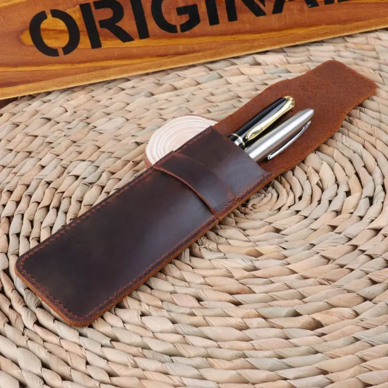 

Leather Pen Holder Brown Fountain Pen Pouch Pencil Holder Handmade Ballpoint Pen Protective Sleeve Cover For Office College