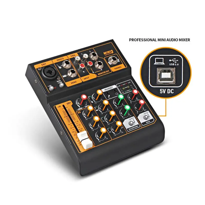 Мини Портативный 4 канала USB Микшер Live Studio аудио микшерный пульт DJ звук DC 48 В усилитель для караоке KTV матч вечерние музыка