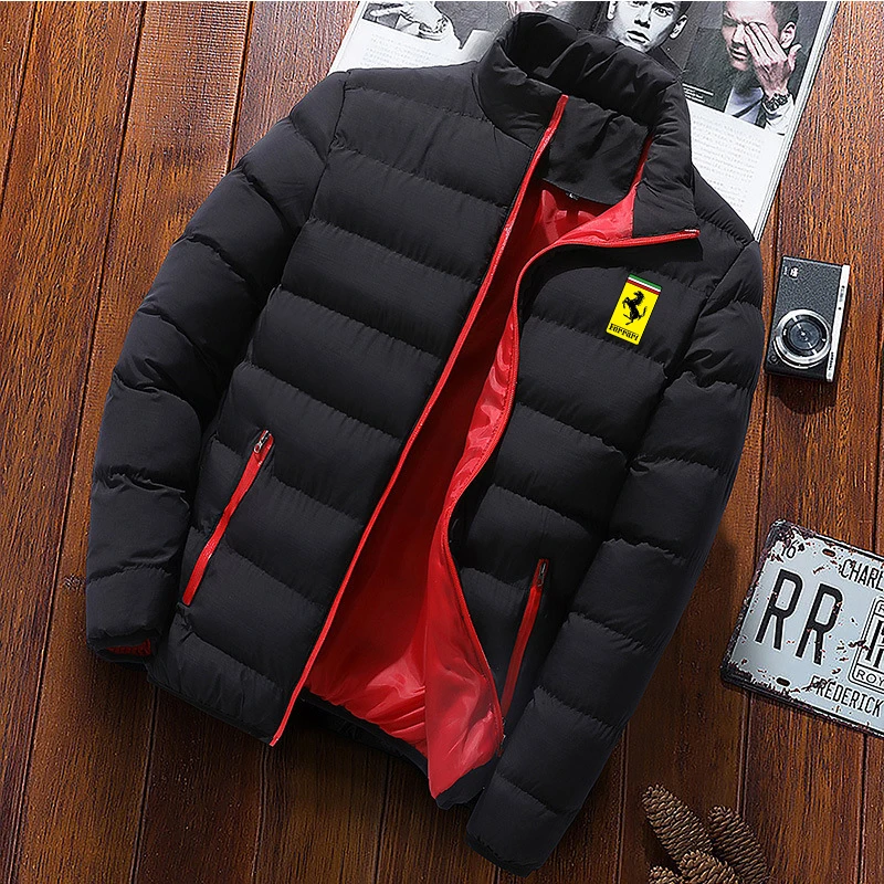 

New Hot Sale Ferrari Red Down Jacket Brand Printing Men's Fashion Men's Zipper Shirt