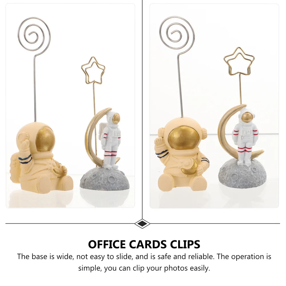 

2Pcs Astronaut Shaped Message Holders Photo Clips Desktop Decors (Golden, White)