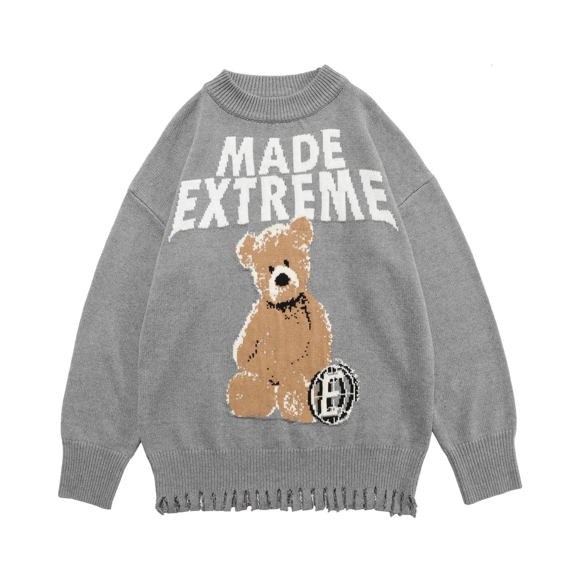 

Jane Deiune 2021 Spring Autumn Women Loose Knitted Sweater Cool Oversized Streetwear Pullovers Fashion Chic Tops Bear Cartoon