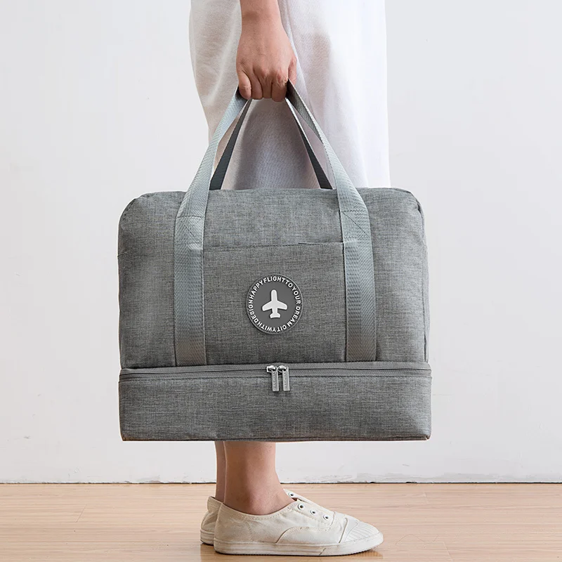 New Cationic Fabric Waterproof Travel Bag Large Capacity Double Layer Beach Portable Duffle Bags Packing Cube Weekend Bags|Коробки и