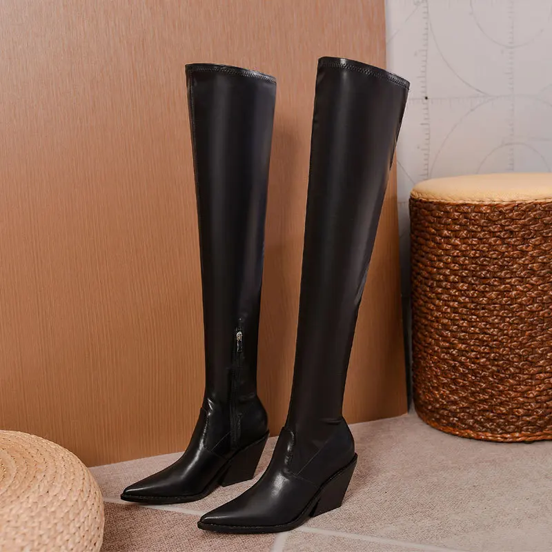 

Zipper Women's Rubber Boots Shoes Boots-Women Sexy Thigh High Heels High Sexy Rain Cowboy Pointy Wedge Ladies Med 2022 Stiletto