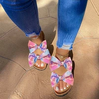 rainbow bow slides mixed colors slippers 2020 summer tie dye sandals fashion woman flip flops cute slippers for women