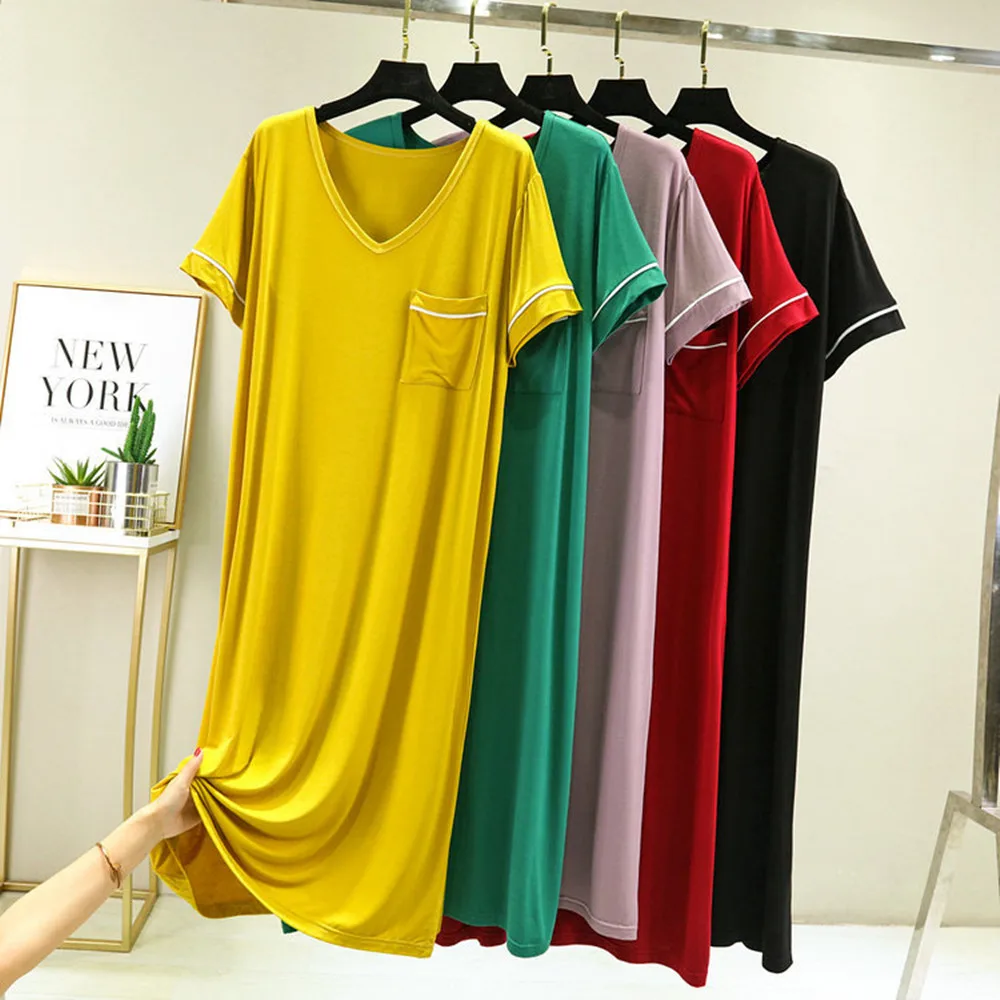 

Fdfklak 2021 New Summer Thin Modal Nightgown Women Nightdress Sleepwear Short Sleeve Night Dress Female Nighties Nightwear