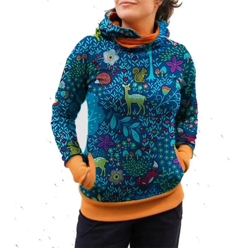 Женская винтажная толстовка с капюшоном 3D-принтом оленя в европейском стиле