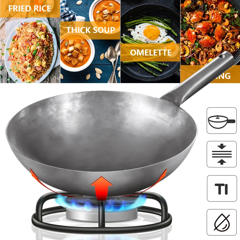 

Pure Titanium Frying Wok,Uncoated Wok,Fast heat conduction,Non-stick Handmade Pan Cooking Pot for Gas Cooker Holiday gifts