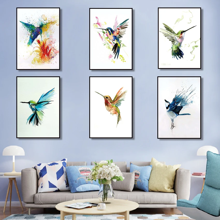 

Abstract Watercolor Bird Canvas Painting Wall Beautiful Modern Bird Art Print Poster Living Room Wall Murals Picture Home Decor