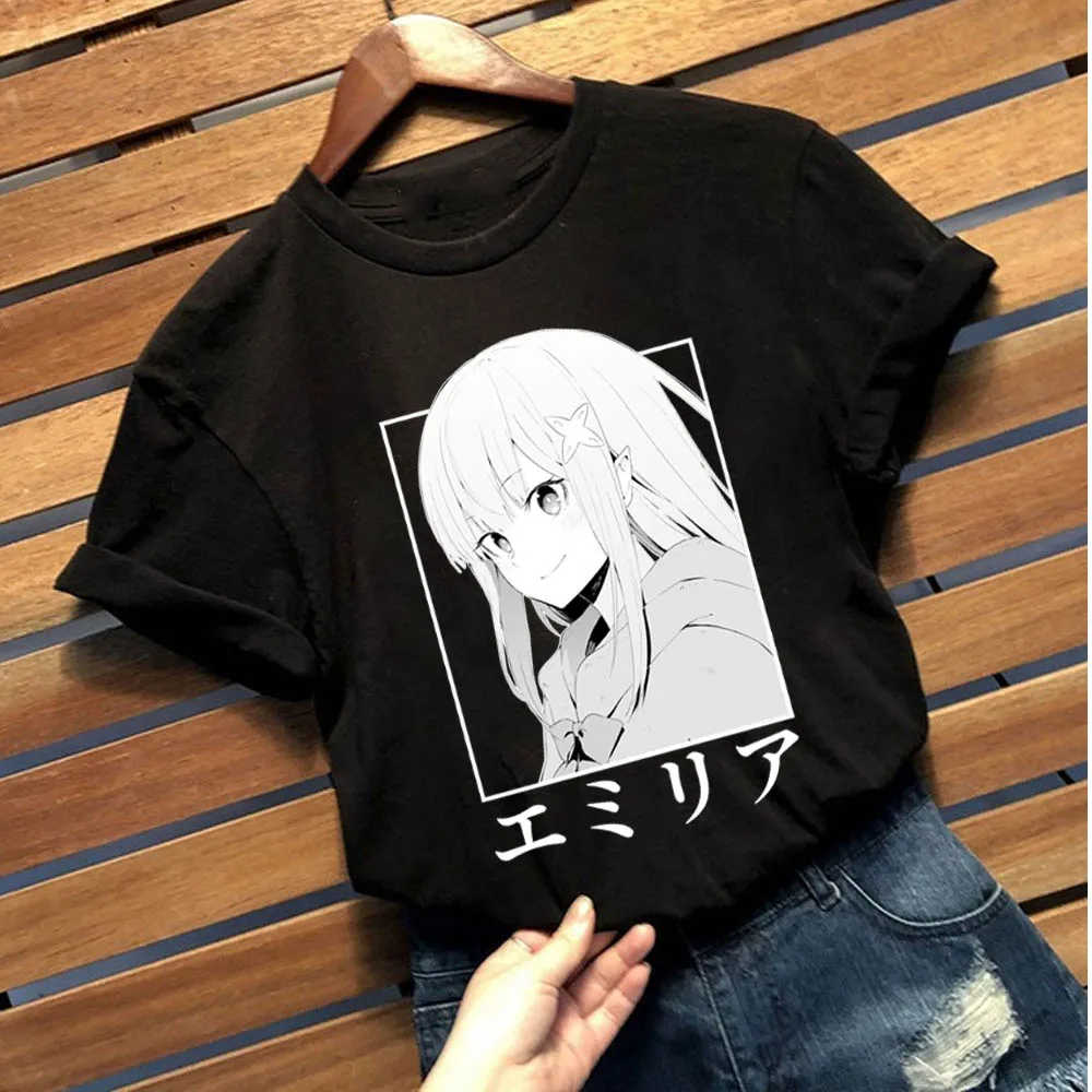 Для женщин Harajuku короткий рукав манги Re Zero KARA Hajimeru Isekai жизнь в другой мир футболка