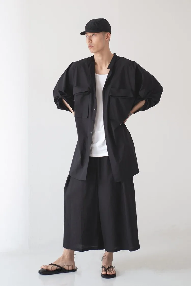 

Новая мужская одежда, модная супер-свободная рубашка средней длины с длинным рукавом для парикмахера