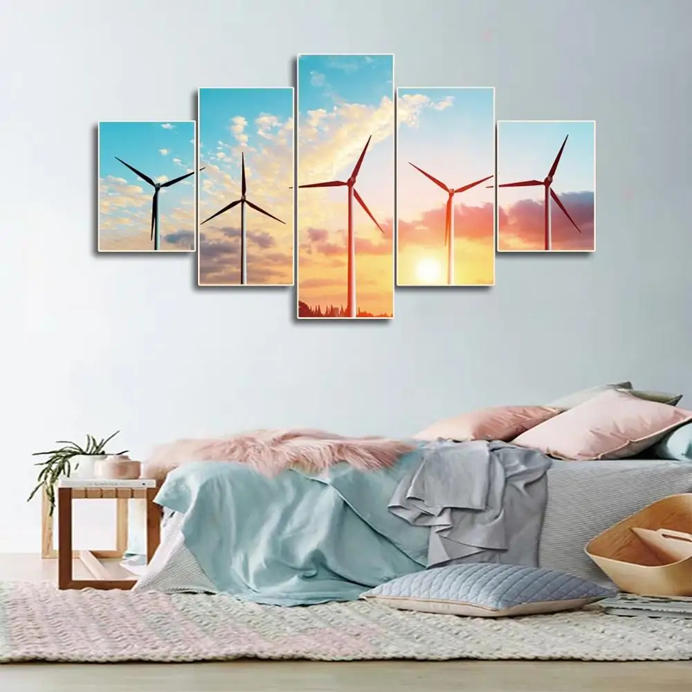 

5D Embroidery Diamond Picture Scenery Home Decor 5 Pcs Painting Windmills Sun Full Round Drill Cross Stitch Wall Art Handmade