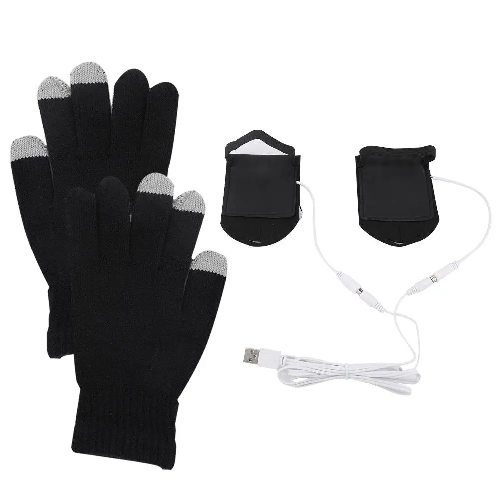 

Knitted Heating Gloves Heated Gloves Knitting Balck Durable Battery Powered Hunting Motocross Winter Gloves Breathable Sports
