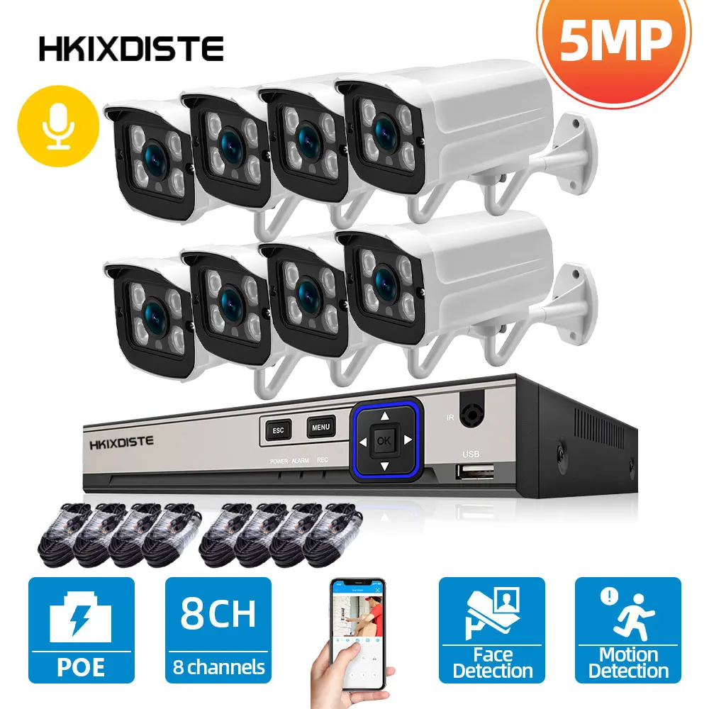 

8CH Face record POE NVR Surveillance Kit H.265 5.0MP POE Matrix IR SONY Array CCTV IP Camera Outdoor Waterproof 40m Night Vision