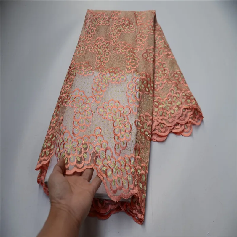 

2021 Latest African Lace Fabric Embroidery Swiss Lace 5 Yards Nigerian French Guipure Cord Tulle Lace Fabric For Wedding