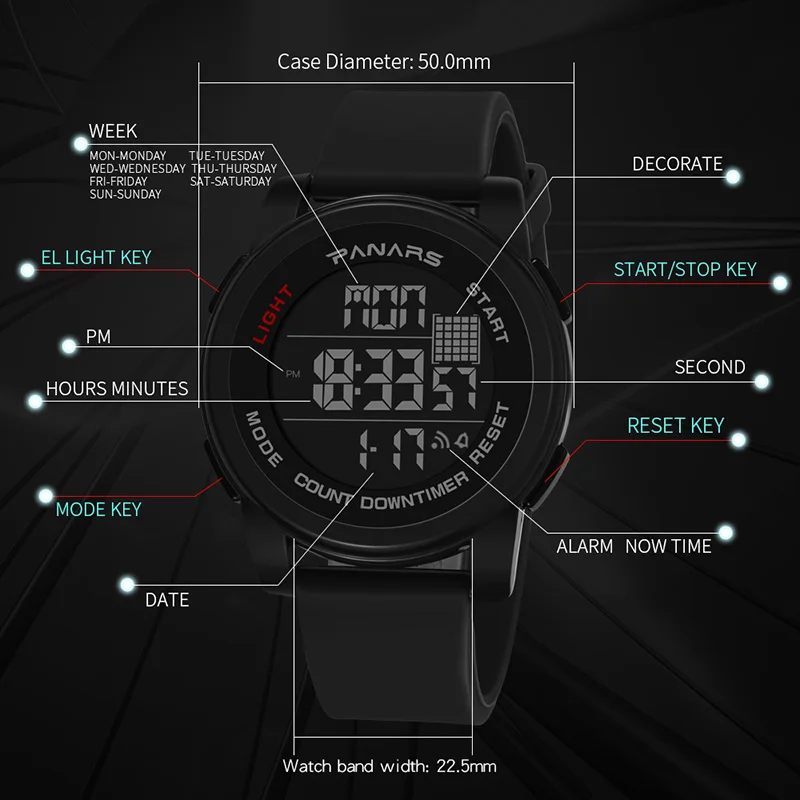 Часы мужские электронные светодиодные водонепроницаемые до 30 м | Наручные часы