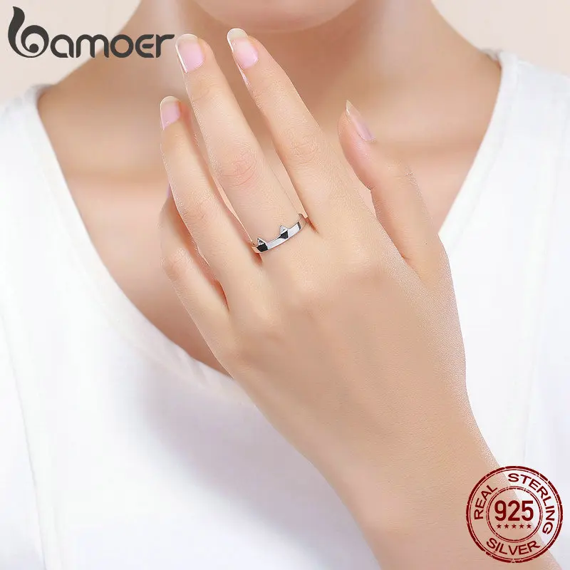 

BAMOER Fashion 925 Sterling Silver Cute Cat Paw Ears Animal Shape Adjustable Finger Rings Party Wedding Jewelry Making SCR387