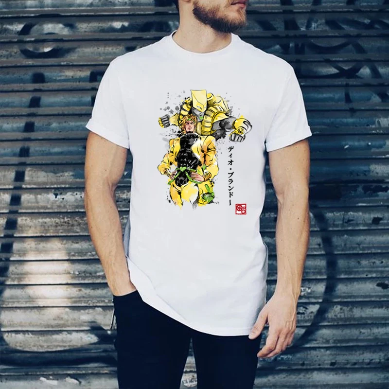 

Jojo Bizarre Adventure Tshirt Men Anime Kawaii Jojo Manga Summer Vintage Harajuku Male Tops Black White Short-sleev Unisex Tee