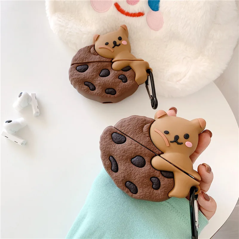 Luxury 3D Cute Chocolate chip cookie Case For Airpods Pro Cover Funny Silicone Earphone Case For airpod Pro Headphones Case Box