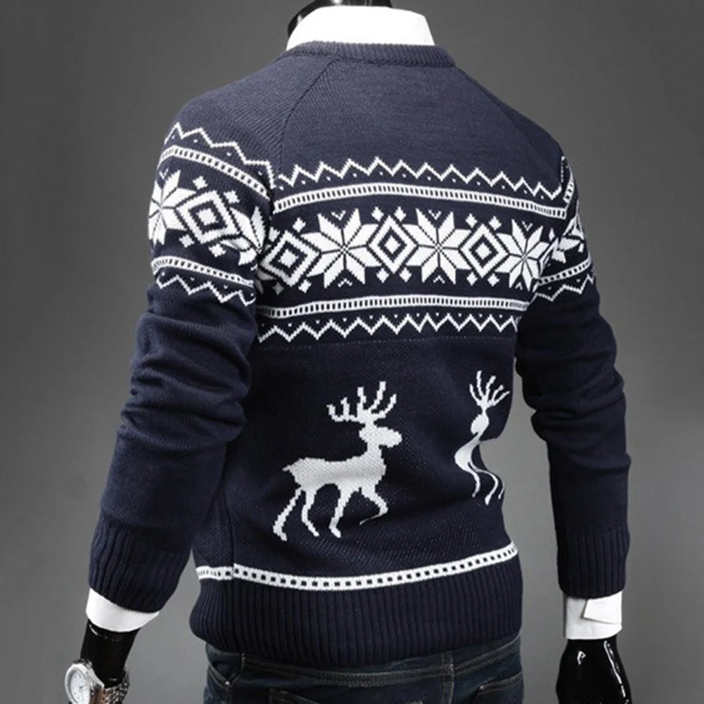 Осенне зимний мужской свитер пуловер водолазка с рождественским оленем Свитера