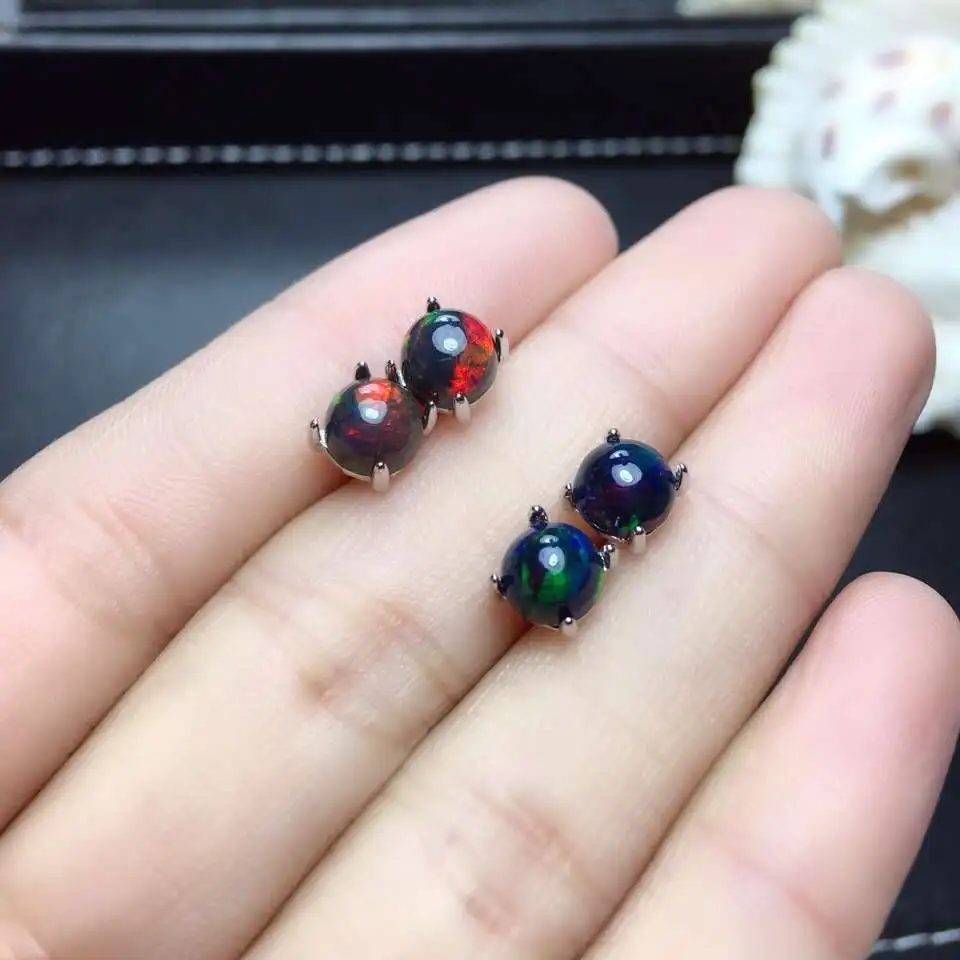 Серьги женские из серебра 925 пробы с черным опалом | Украшения и аксессуары