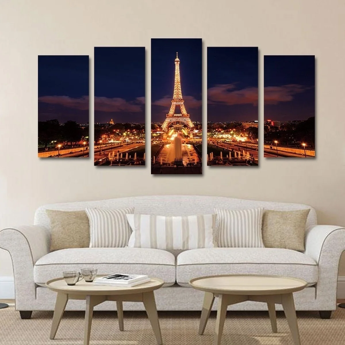 

5 Pieces Night Scene Modern Paris Eiffel Tower Painting on Canvas Wall Picture Art Prin Wall Art Decor Home Decoration Skyscrape