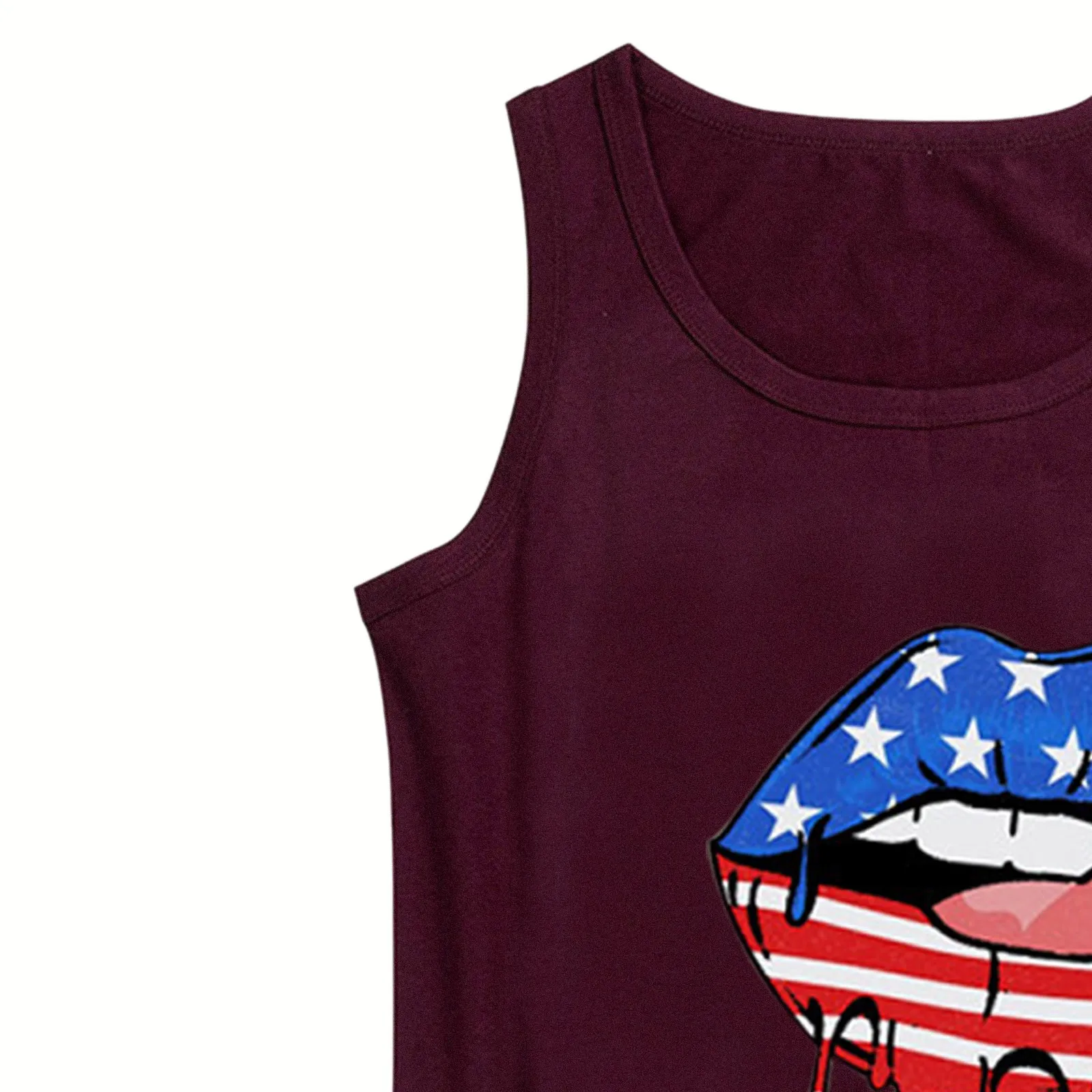 

Lips America Flag Printed Tanks Fashion Women O-Neck Sleeveless Independence Day Flag Print Tank Tops Shirts Women's Clothes