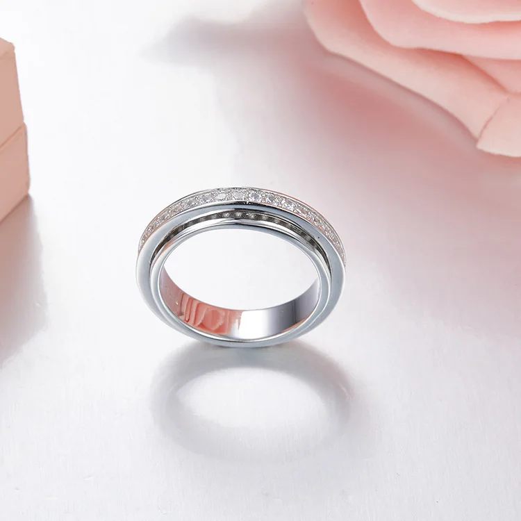 От известного бренда один слой Циркон с вращающимся кольцом Модные 925 серебро