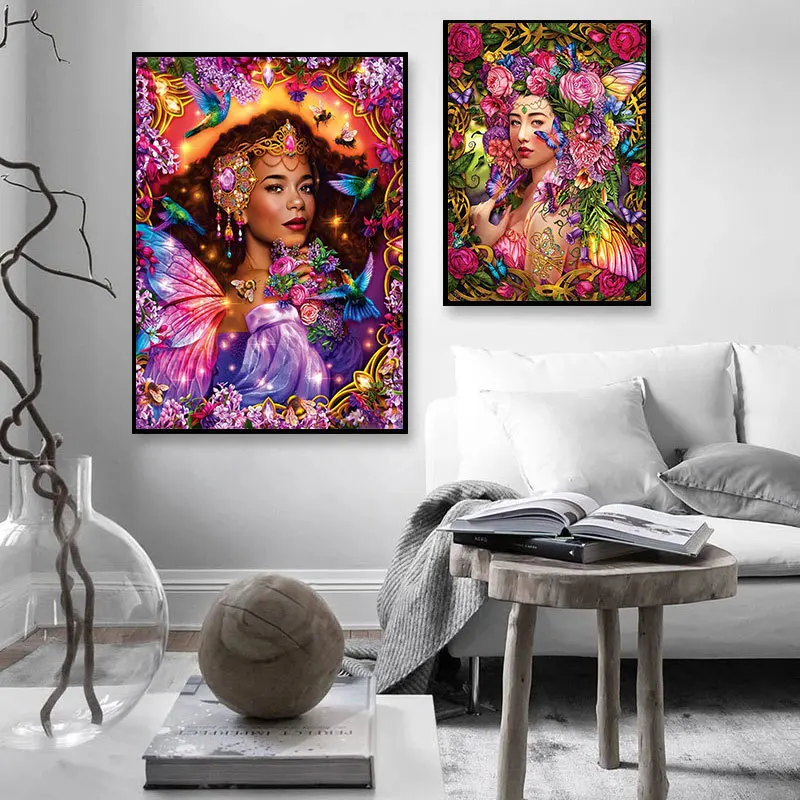 

HUACAN 5d Full Drill Square Diamond Painting African Woman Fairy Diamond Embroidery Portrait Diamond Mosaic Flower Home Decor