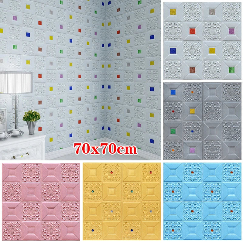 

70x70cm 3D Foam Wall Stickers Self-adhesive Ceiling Panel Self-loading Roof Wallpaper Home Kid Room Office Soft Decoration