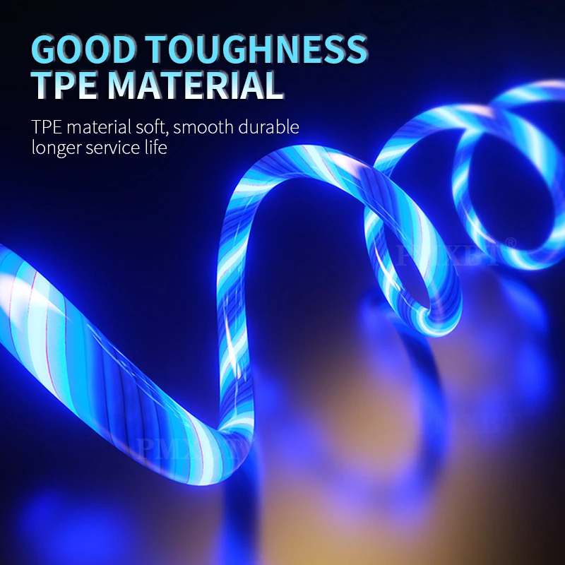 Светящийся кабель со светодиодной подсветкой 3A Быстрый зарядный Micro Тип USB C