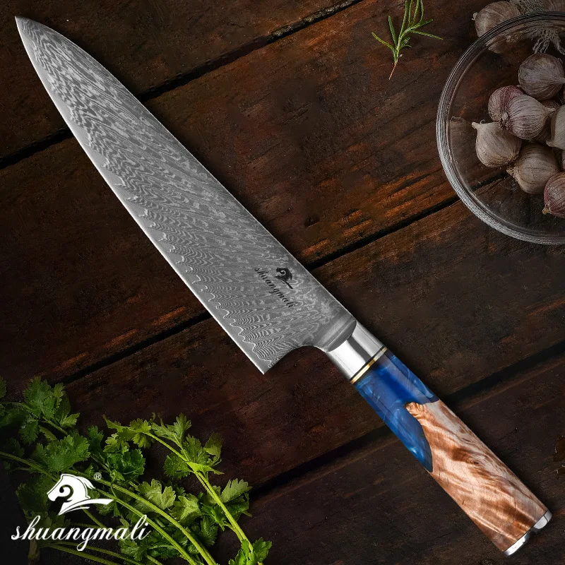 

Дамасский стальной нож, 8-дюймовая ручка из каучука, шеф-нож в западном стиле, слайсер для мяса, Мясницкий кухонный нож