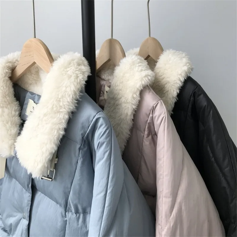 CRRIFLZ женские зимние куртки короткие овечья шерсть с отворотом теплый уплотненный