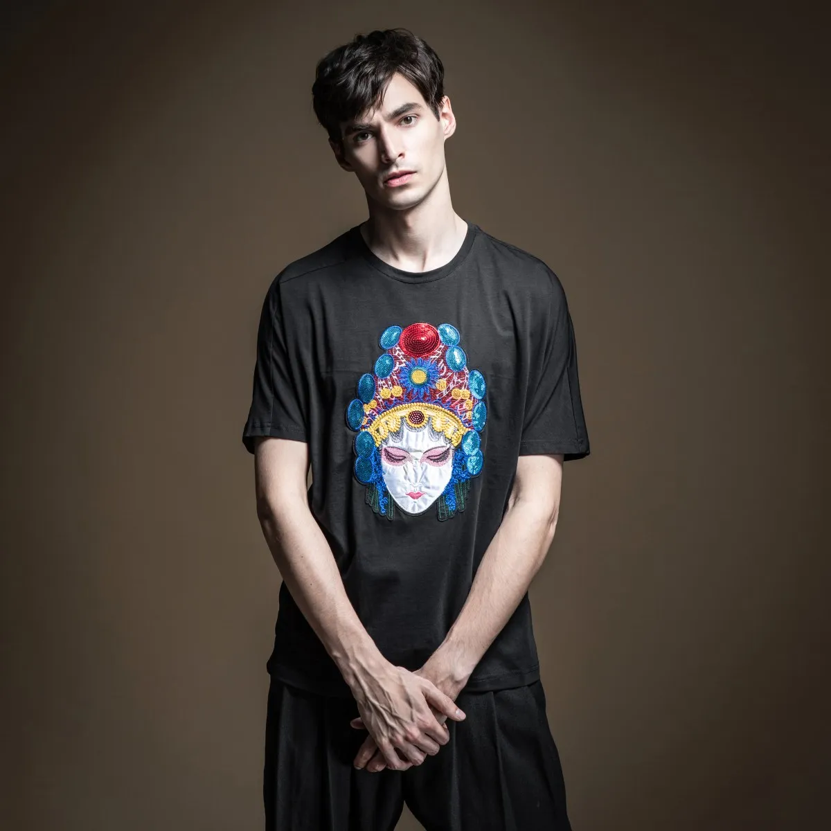 

Pinli 2020 Summer New O-neck Slim Character Applique Embroidered Chinese Style Cotton Casual Men Short Sleeve T-shirt B202711313