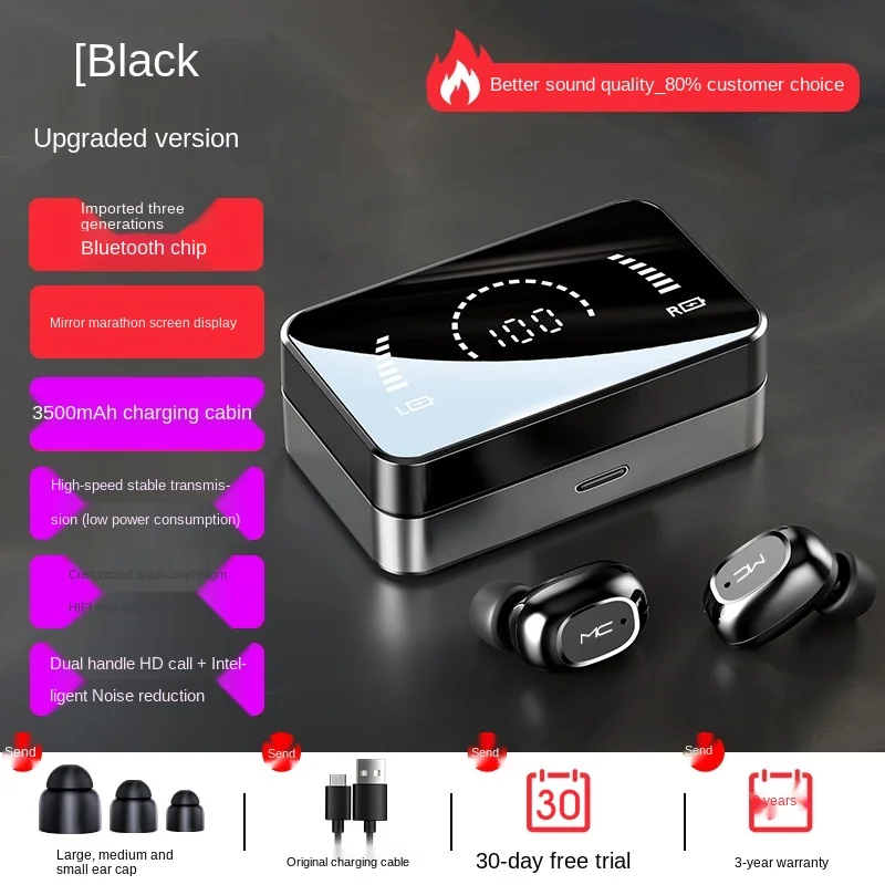 

TT Nosizhen Wireless Bluetooth Headset Binaural Sports Running Small Mini Invisible Ultra-Long Standby Endurance in-Ear