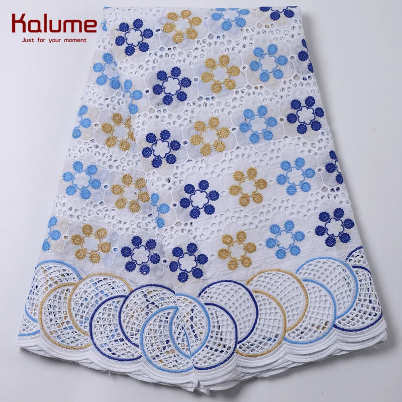 

Kalume African 100% Cotton Lace Fabric 2021 High Quality Nigerian Dubai Lace Cotton Fabric With Stones For Dress Sewing 2205