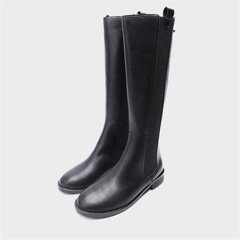 

Женские кожаные сапоги до колена, на толстом высоком каблуке