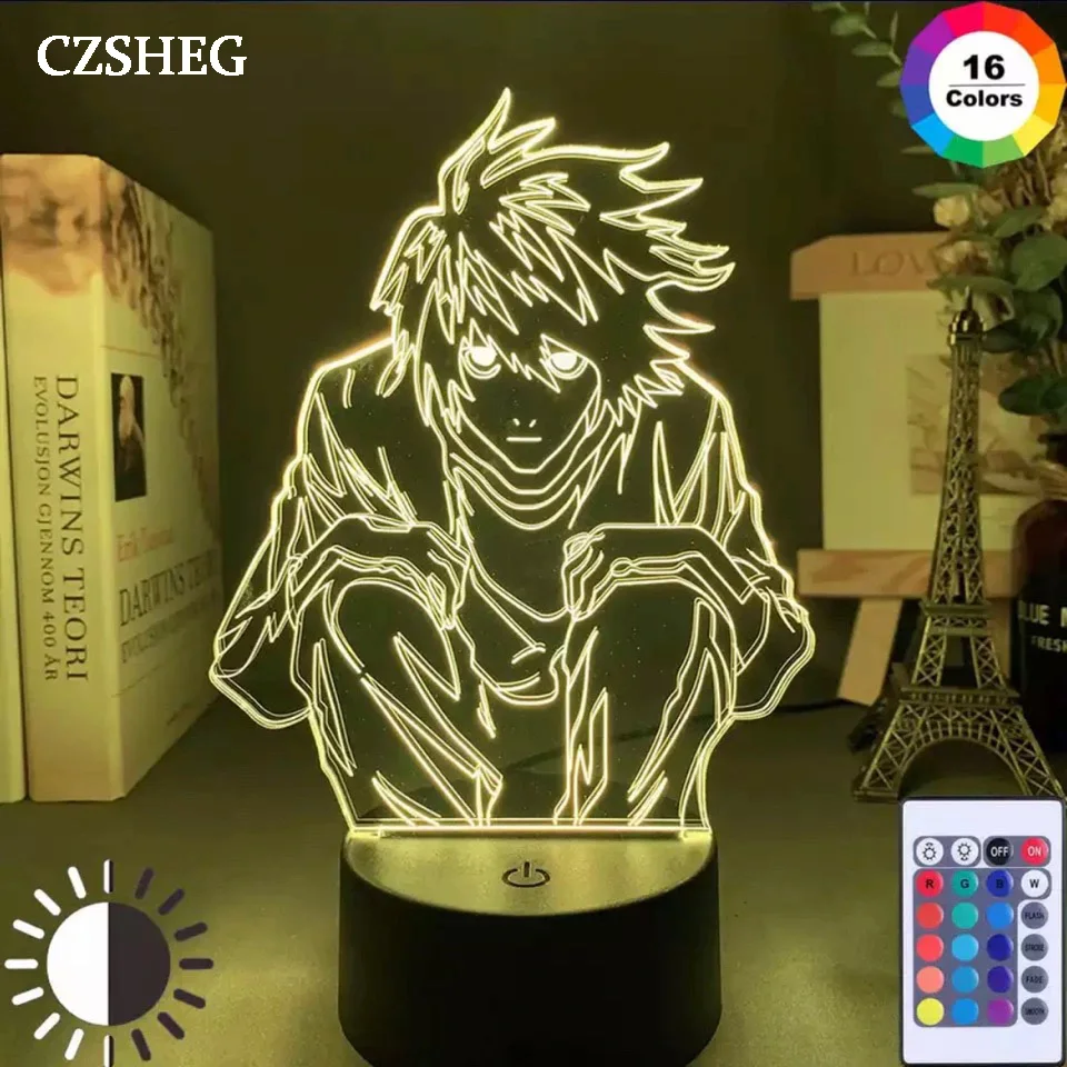 Nota de Morte Nachtlampje para Anime Crianças tipo Slaapkamer Mangá Lawliet Figuur Kamer Winkel Decoração Idee Legal Tafel Lâmpada Ryuk f l Led