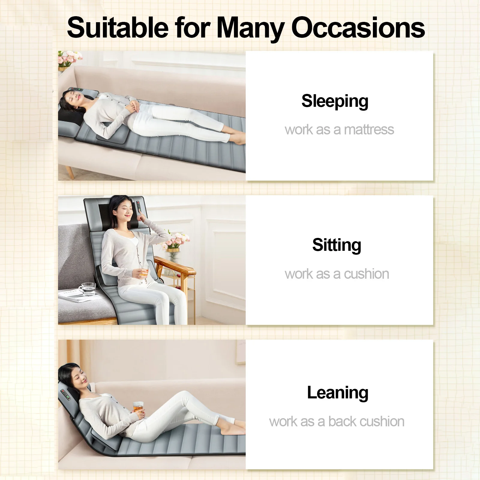 Фото 3 In 1 Massage Mat Heat 9 Modes Adjustable Electric Mattress Full Body Massager Cushion Neck Back Waist Legs Pain Relief 3 In 1 Massage Mat Heat 9 Modes Adjustable Electric Mattress Full Body Massager Cushion Neck Back Waist Legs Pain Relief