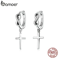 bamoer vintage personality creative cross earrings love 925 sterling silver earrings for women statement fine jewelry bse474