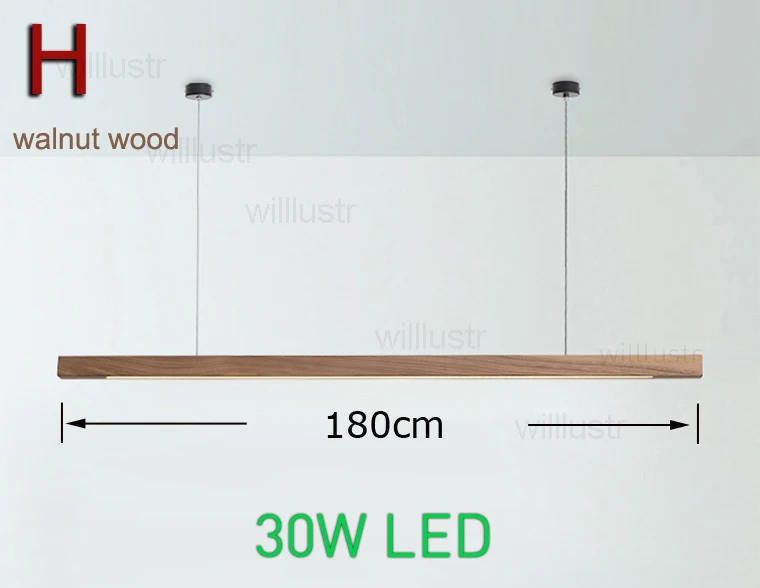 walnut wood 180cm Willlustr светодиодный подвесной светильник из дерева Talo, длинный подвесной светильник из орехового ореха, подвесной светильник для офиса, встречи, столовой, отеля, виллы, светильник - Цвет корпуса: walnut wood 180cm
