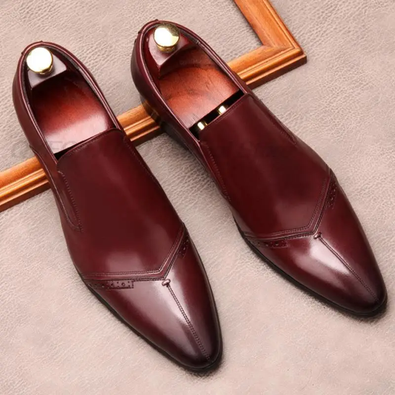 

Men Dress Italian Genuine Leather Shoe Casual Pointed Toe Slip On Formal Wedding Business Shoe Black Coffee Oxford Shoes Lofers