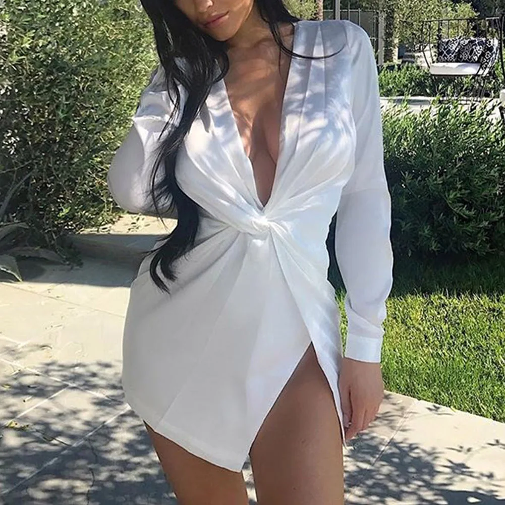 Мини Вечерние Платья с глубоким v образным вырезом и длинным рукавом