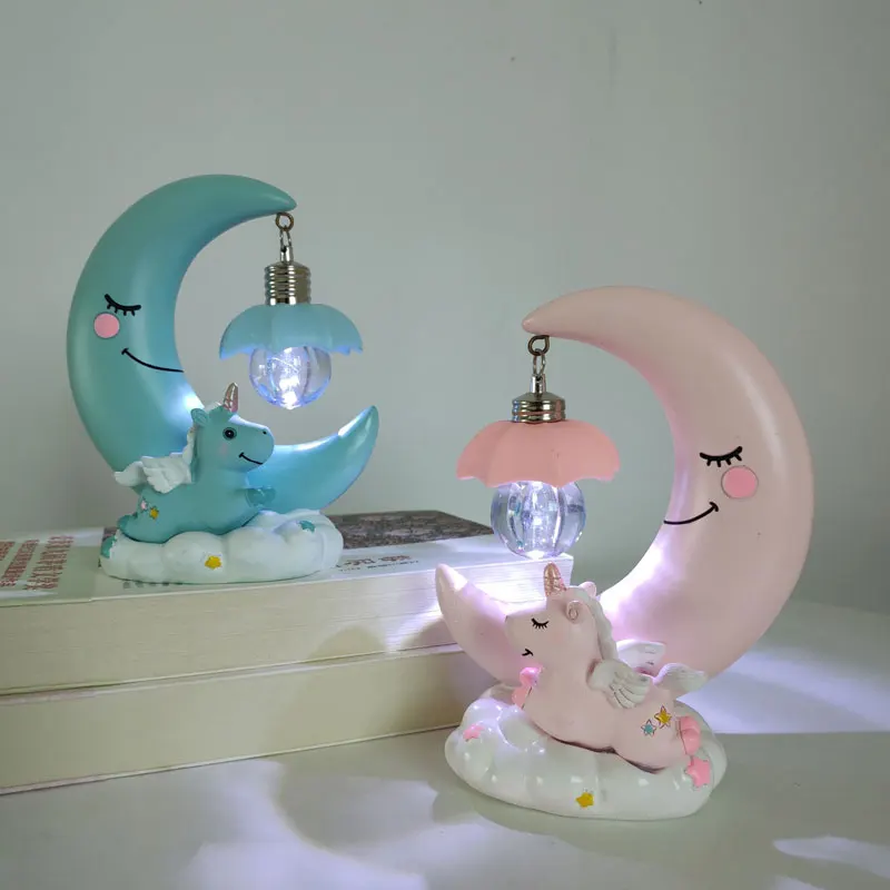 Ночник в виде единорога и Луны светодиодный светильник мультяшной смолы ночник
