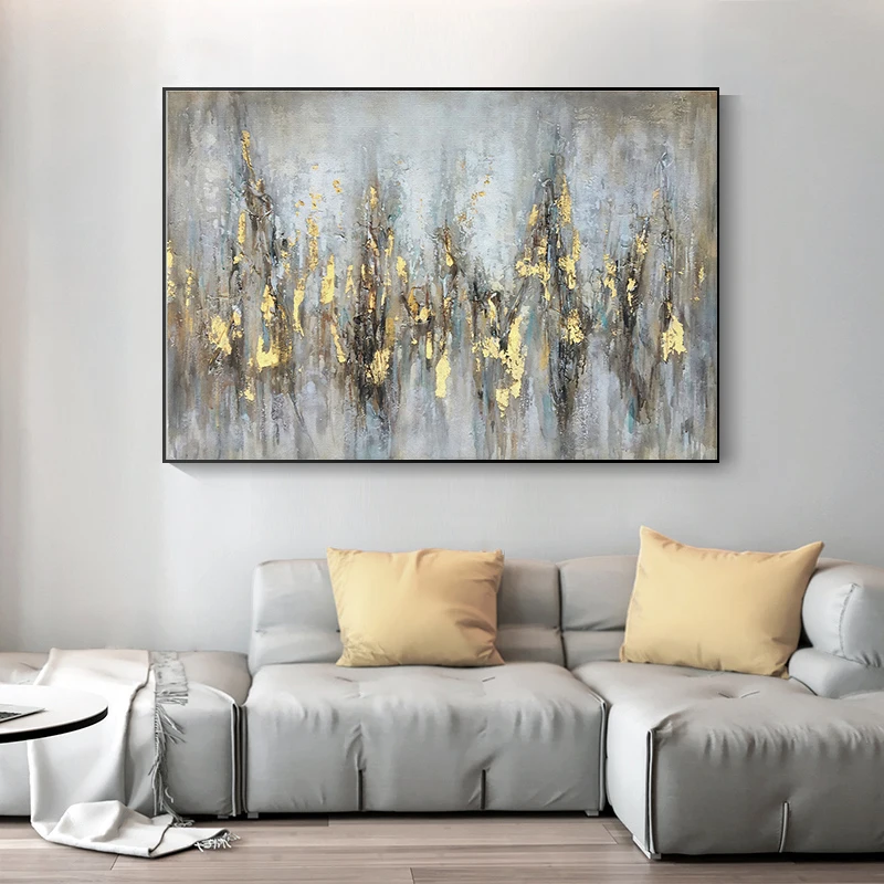 

Nordic Abstract Golden Canvas Painting Gold Gray Poster And Spray Painting Modern Living Room Home Decoration Wall Art Mural