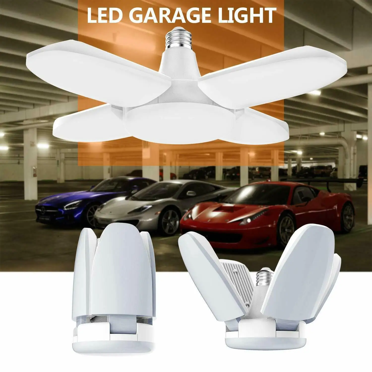 

LEDGLE 45W E26/E27 Deformable LED Garage Lamp Foldable Ceiling Light Daylight Shop Lights with 4 Adjustable Panels