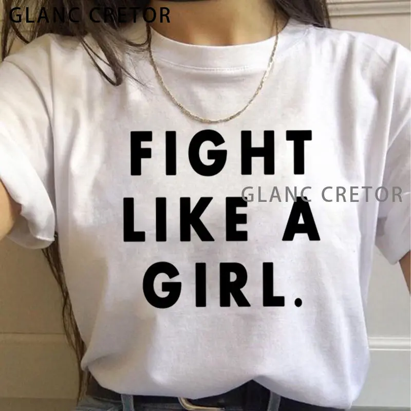 

Feminist Girl Flghting Harajuku T Shirt Women Girl Power 90s Graphic Tshirt Grunge Aesthetic Tops Tees