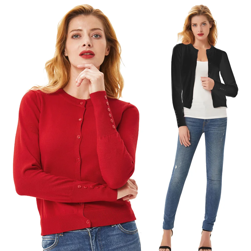 GK Women Buttons Decorated solid color Cardigan Knitwear Knitted Coat Long Sleeve Crew Neck High Stretchy comfortable |